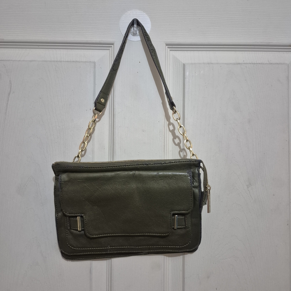 Anne Klein Olive Clutch with Gold Chain